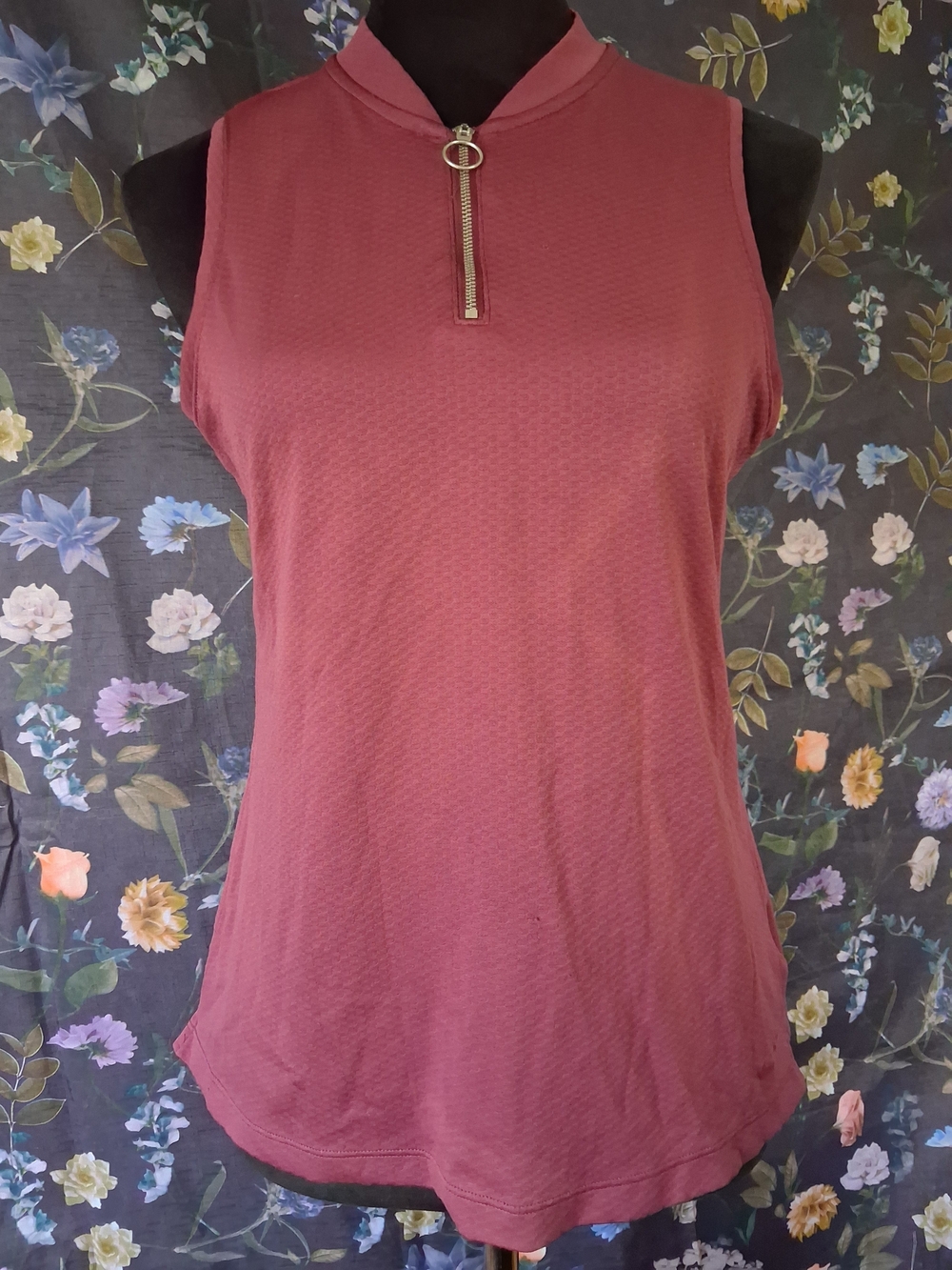 Nike Dri Fit Burgundy Sleeveless Zip-Front Top